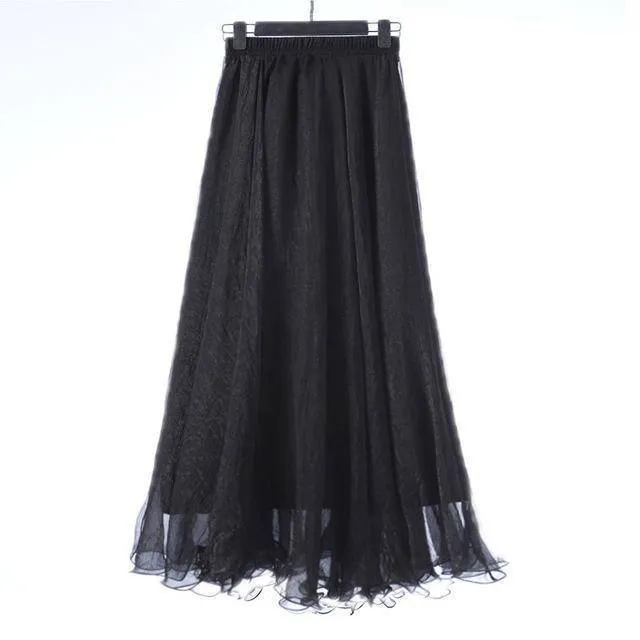 5 Sizes, XS-XL, 18 colors, High Waist Long Chiffon Skirt with  Ruffles Hem