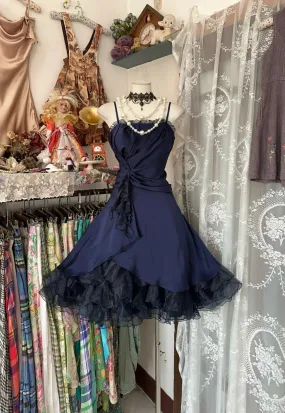 A Line Navy Blue Party Dress Short Prom Dress Birthday Dress     fg7384