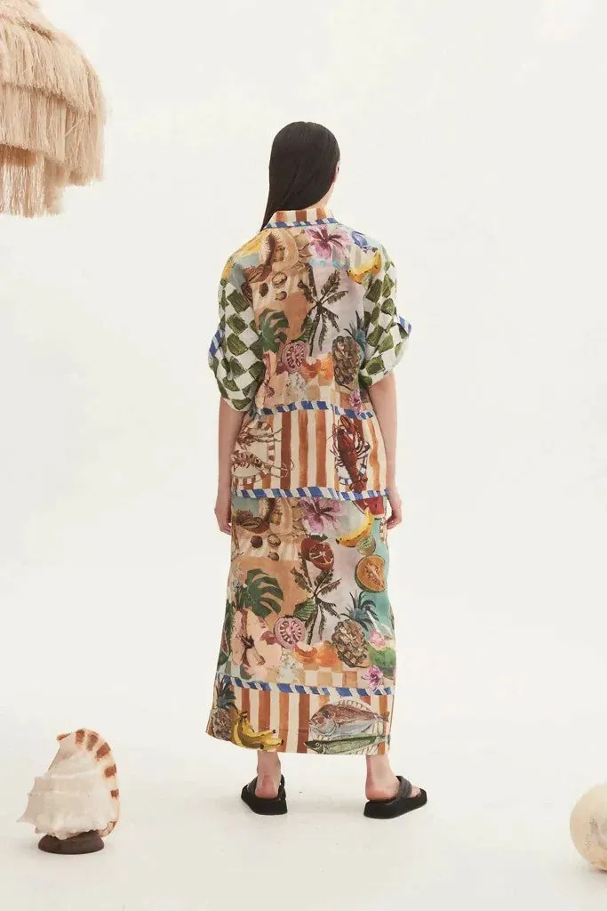 Alemais Theo Shirt and Column Skirt Ivory Print Size AU 16