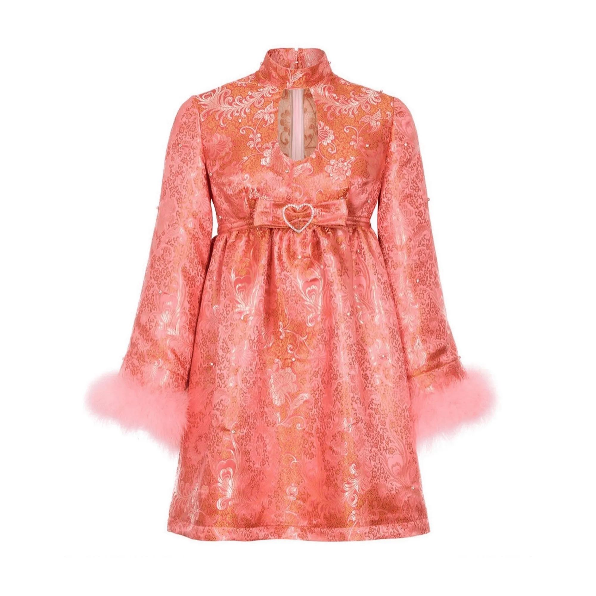 Bebe Feathered Trim Babydoll Dress