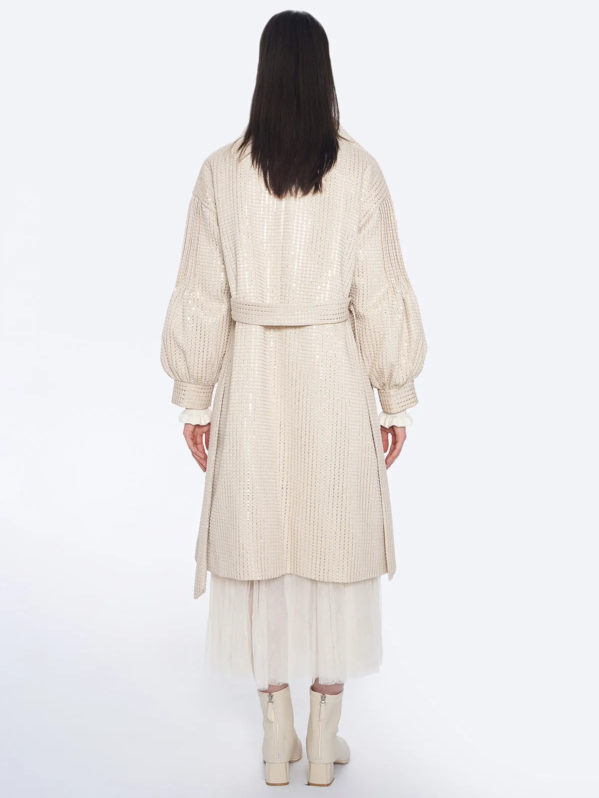 Checked Quilted Longline Down Coat