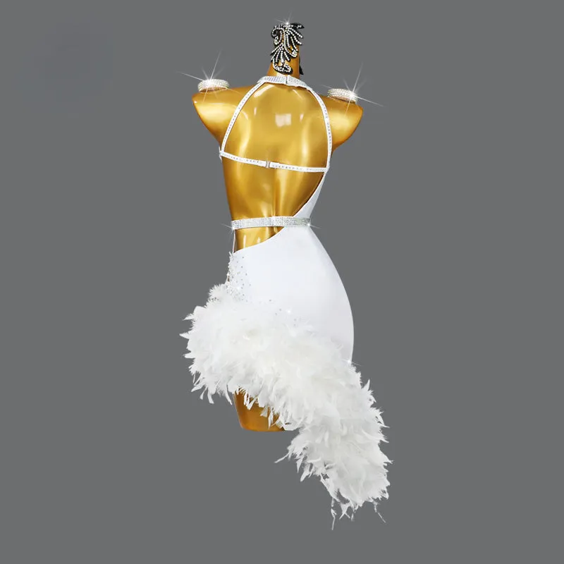 Customized White Feather Latin Dance Dress