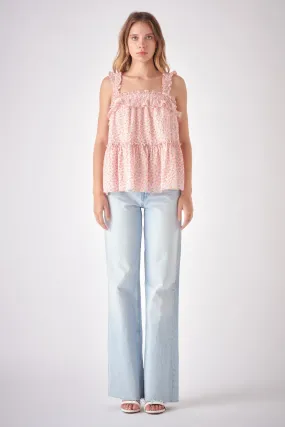 Floral Textured Flounce Top