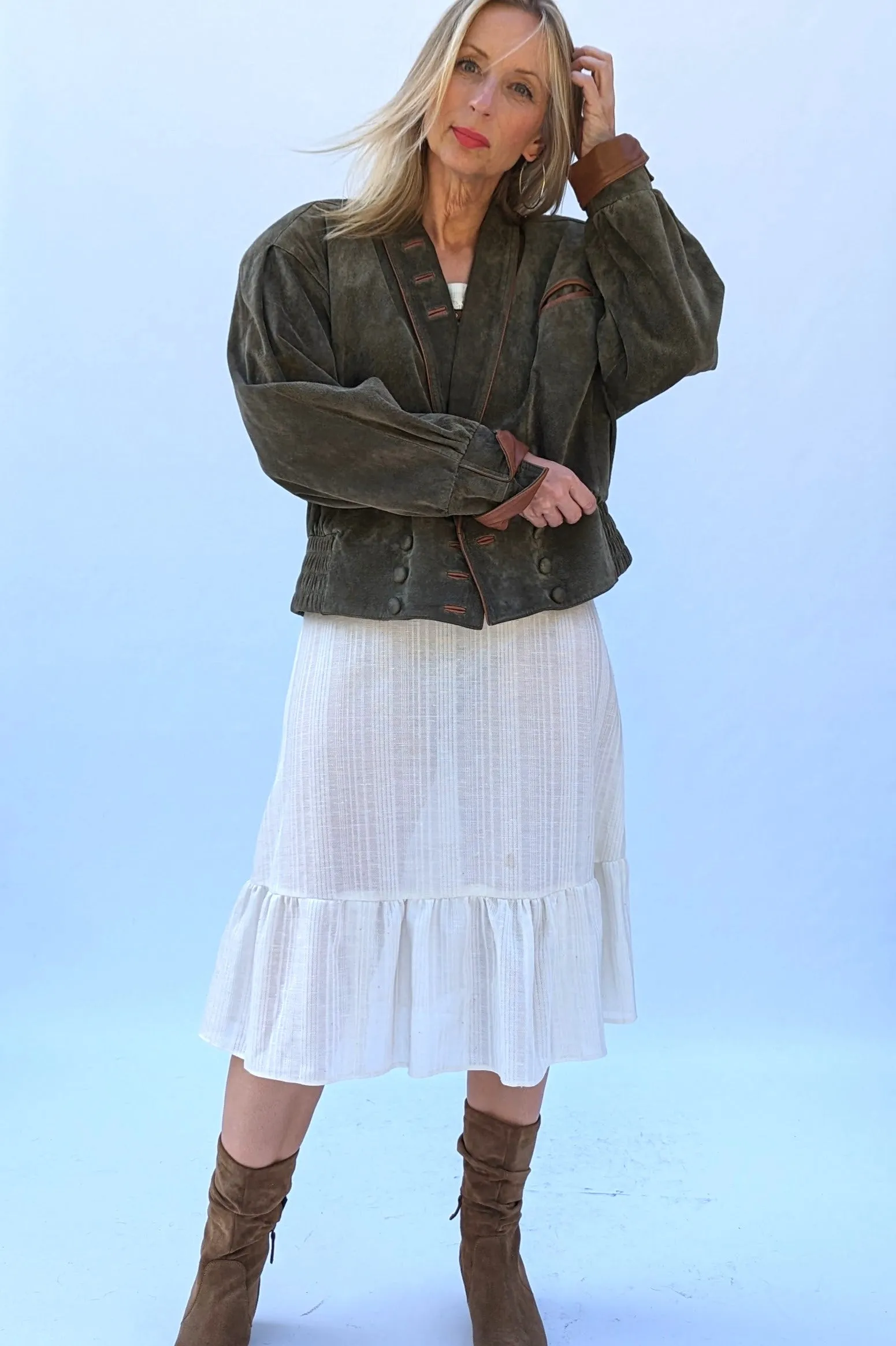 Khaki Grey Oversized Batwing Short Suede Jacket
