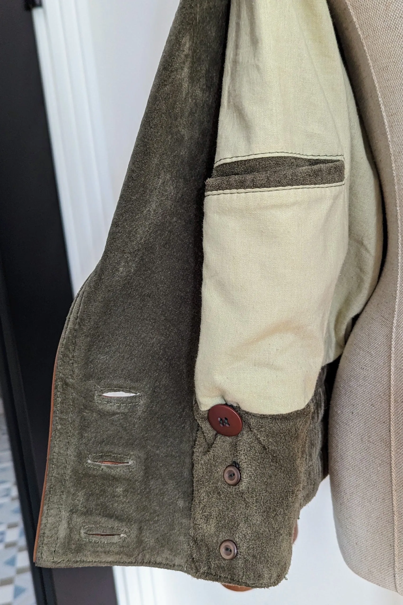 Khaki Grey Oversized Batwing Short Suede Jacket