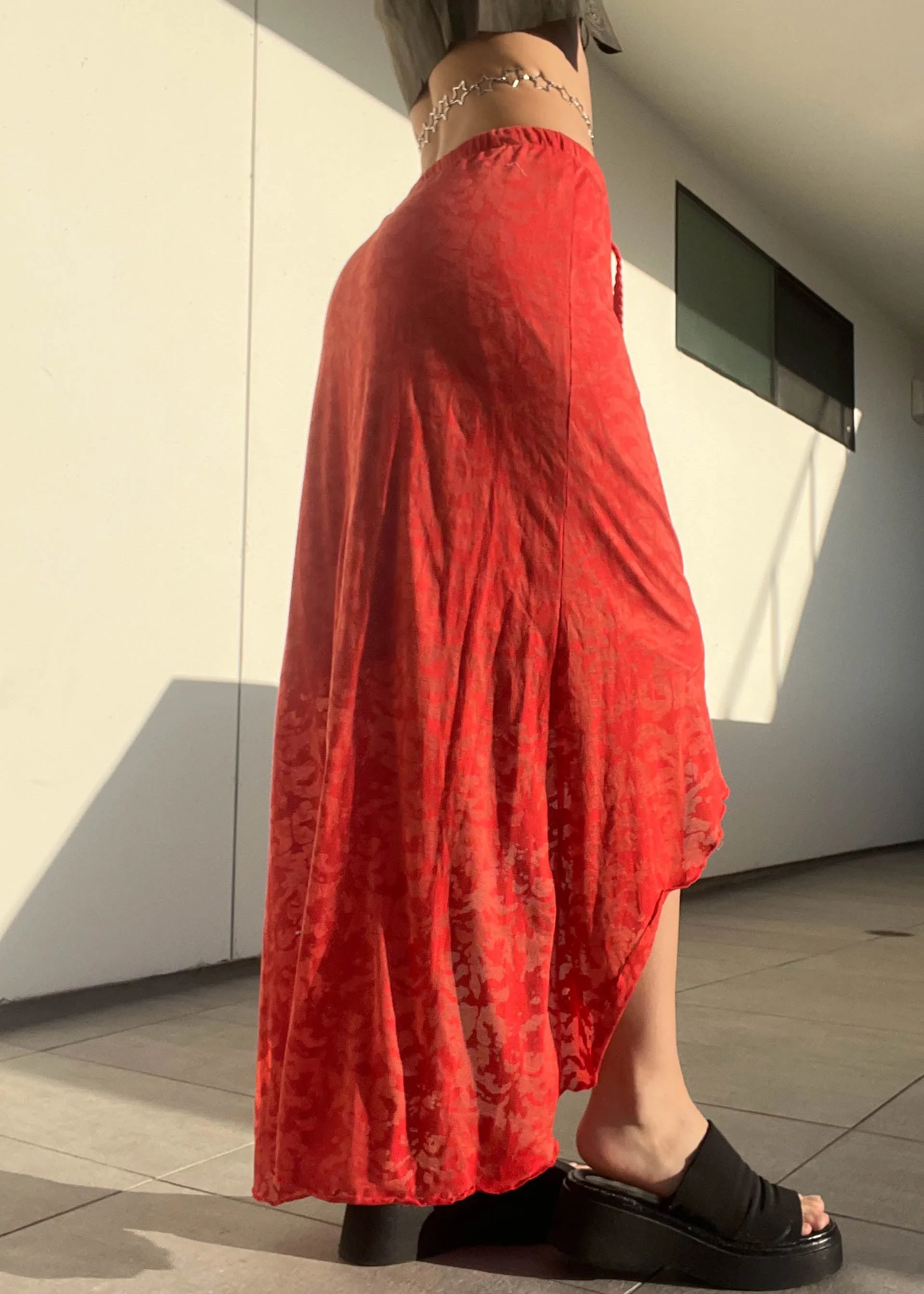 Red-Orange 90's Tapered Maxi Skirt (M)