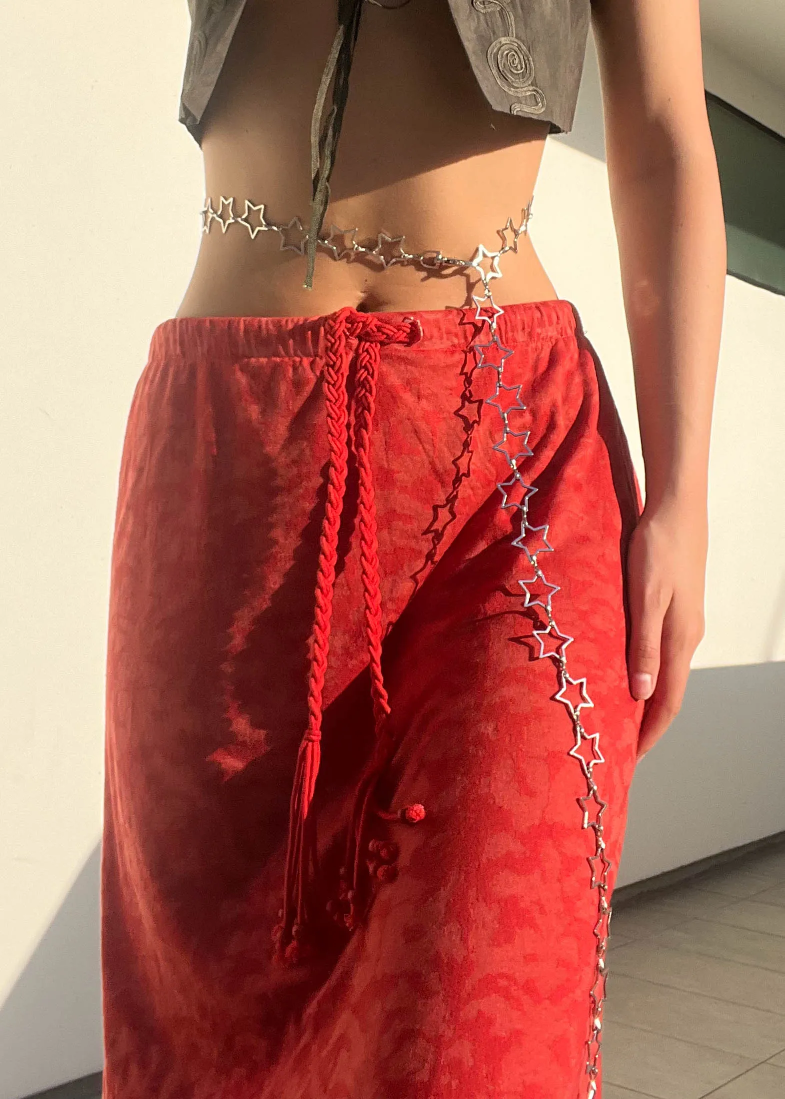 Red-Orange 90's Tapered Maxi Skirt (M)