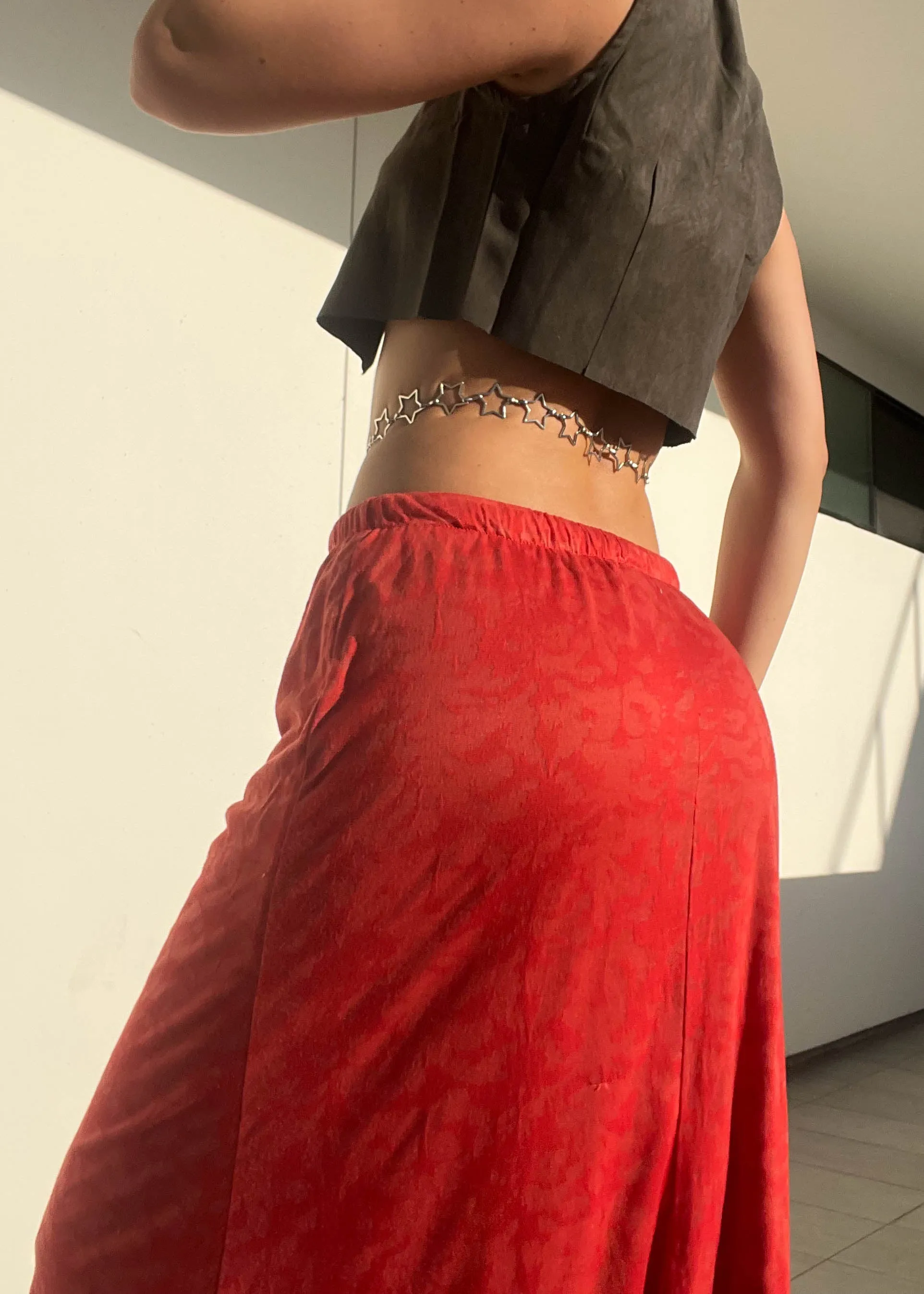 Red-Orange 90's Tapered Maxi Skirt (M)