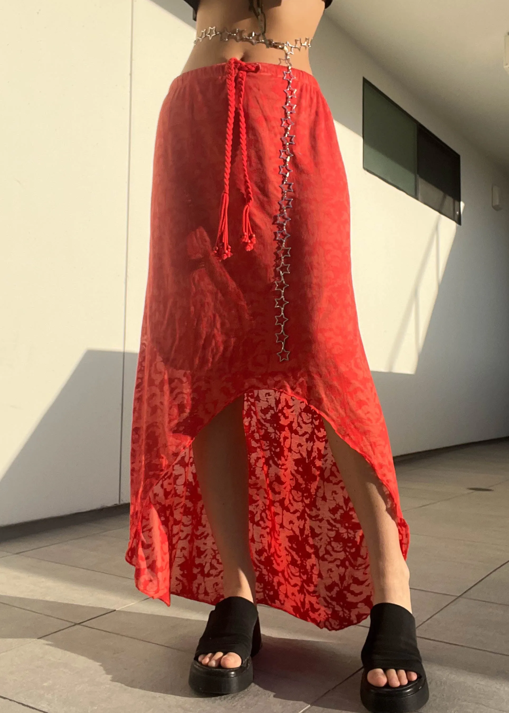 Red-Orange 90's Tapered Maxi Skirt (M)