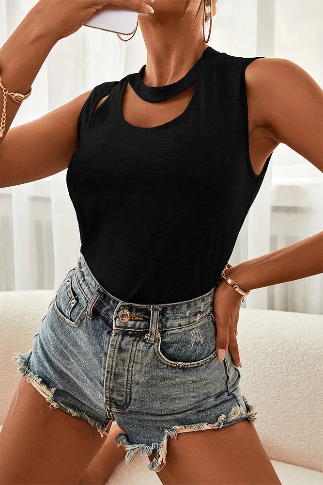 Solid Color Neck Cut Out Tank Top