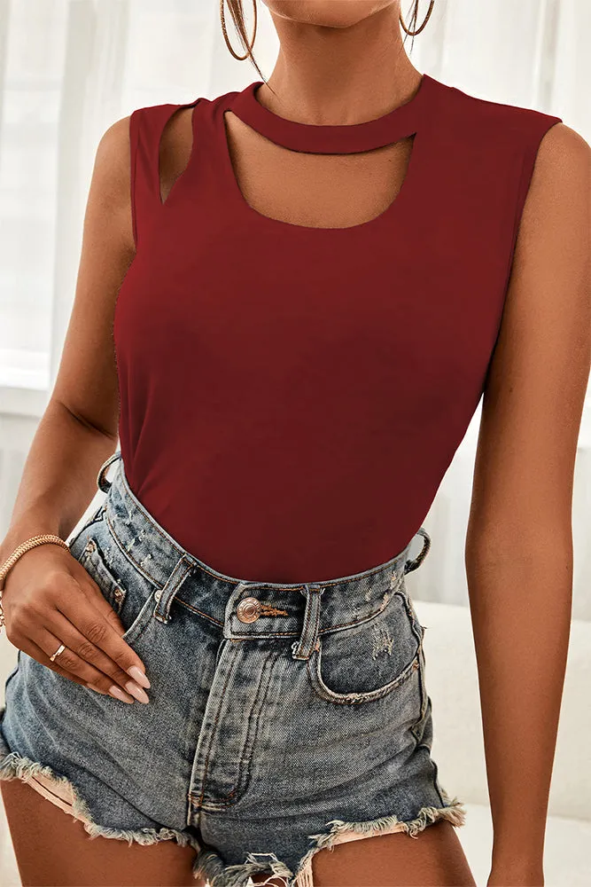 Solid Color Neck Cut Out Tank Top