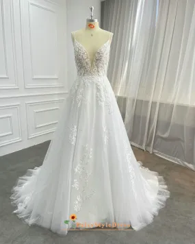 Spaghetti Straps Sparkle Summer Wedding Dress