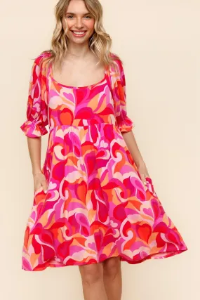 SQUARE NECK KNEE LENGTH DRESS W/SIDE POCKETS