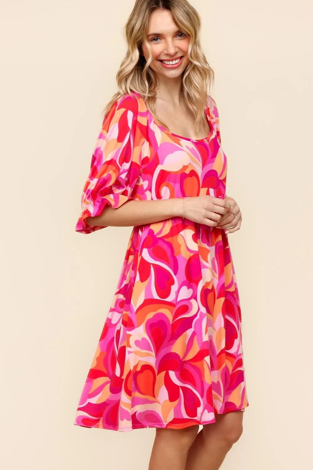 SQUARE NECK KNEE LENGTH DRESS W/SIDE POCKETS