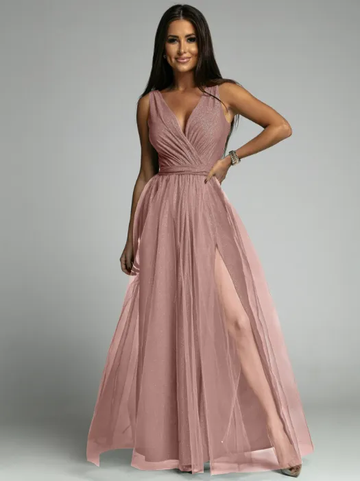 TastyHottie - Sexy V-neck waist slim split big swing shiny dress