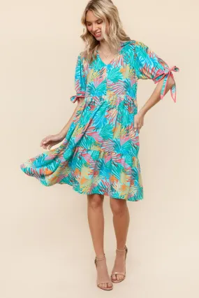 TROPICAL PRINT WOVEN DRESS W/ SIDE POCKETS