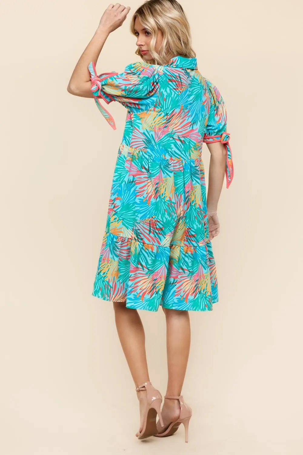 TROPICAL PRINT WOVEN DRESS W/ SIDE POCKETS