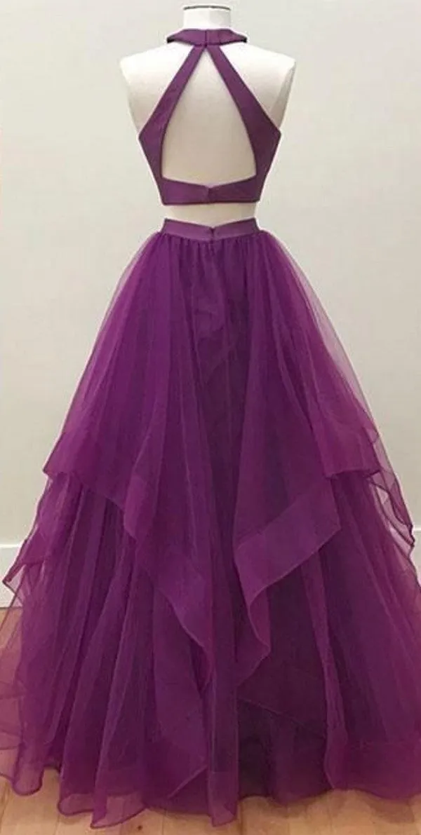 Two Piece Purple Prom Dress